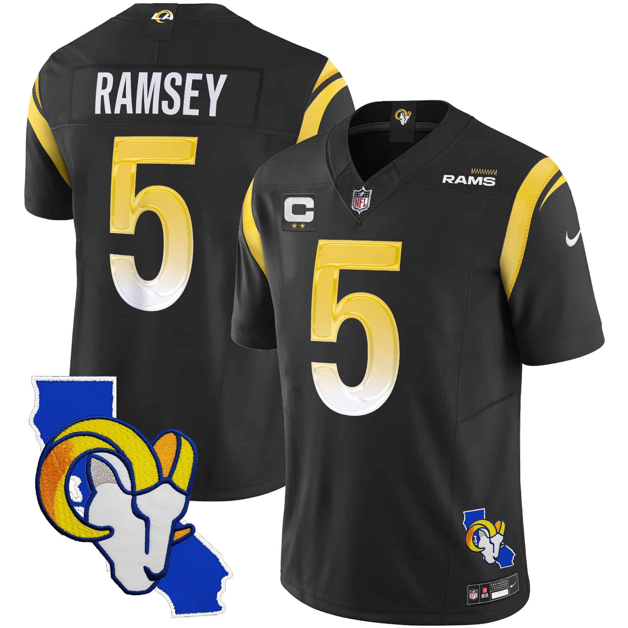 Men Los Angeles Rams #5 Ramsey Black 2024 Nike California Patch Vapor Limited NFL Jersey style 1->indianapolis colts->NFL Jersey